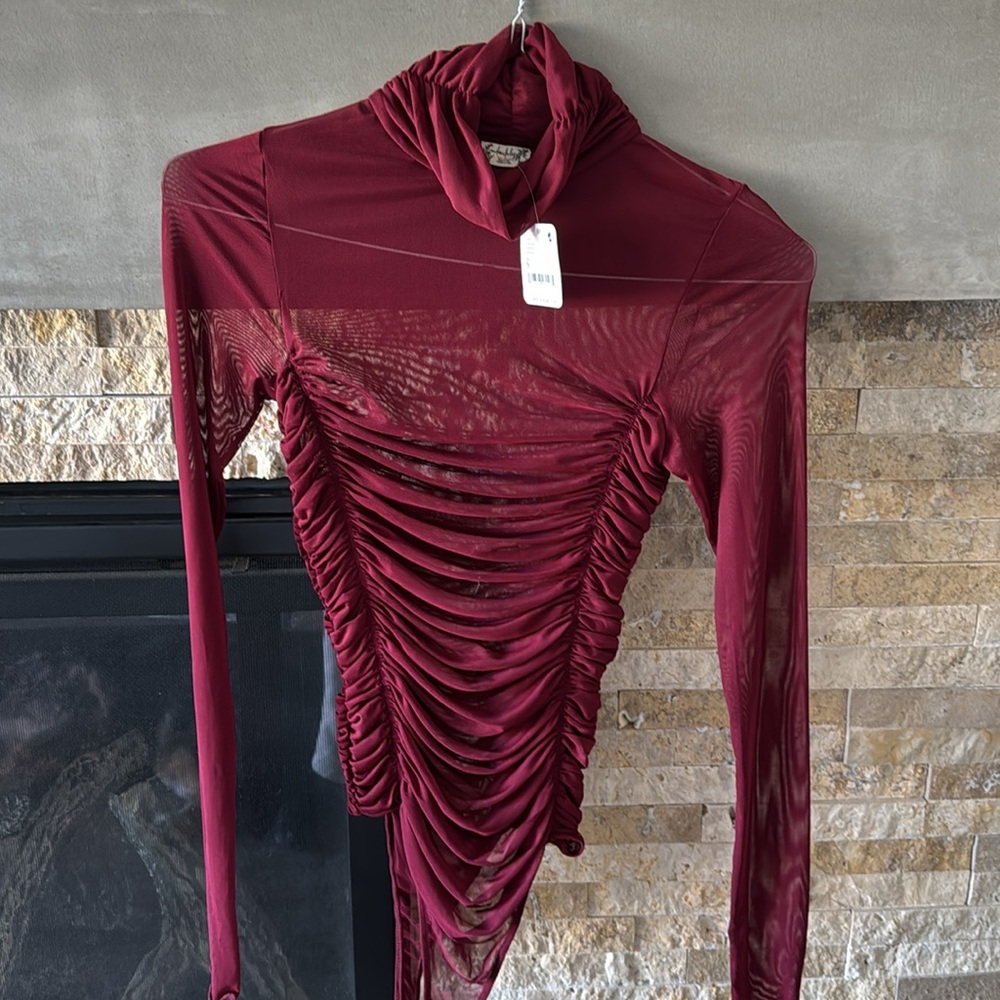 Free People Burgundy Ruched Bodysuit